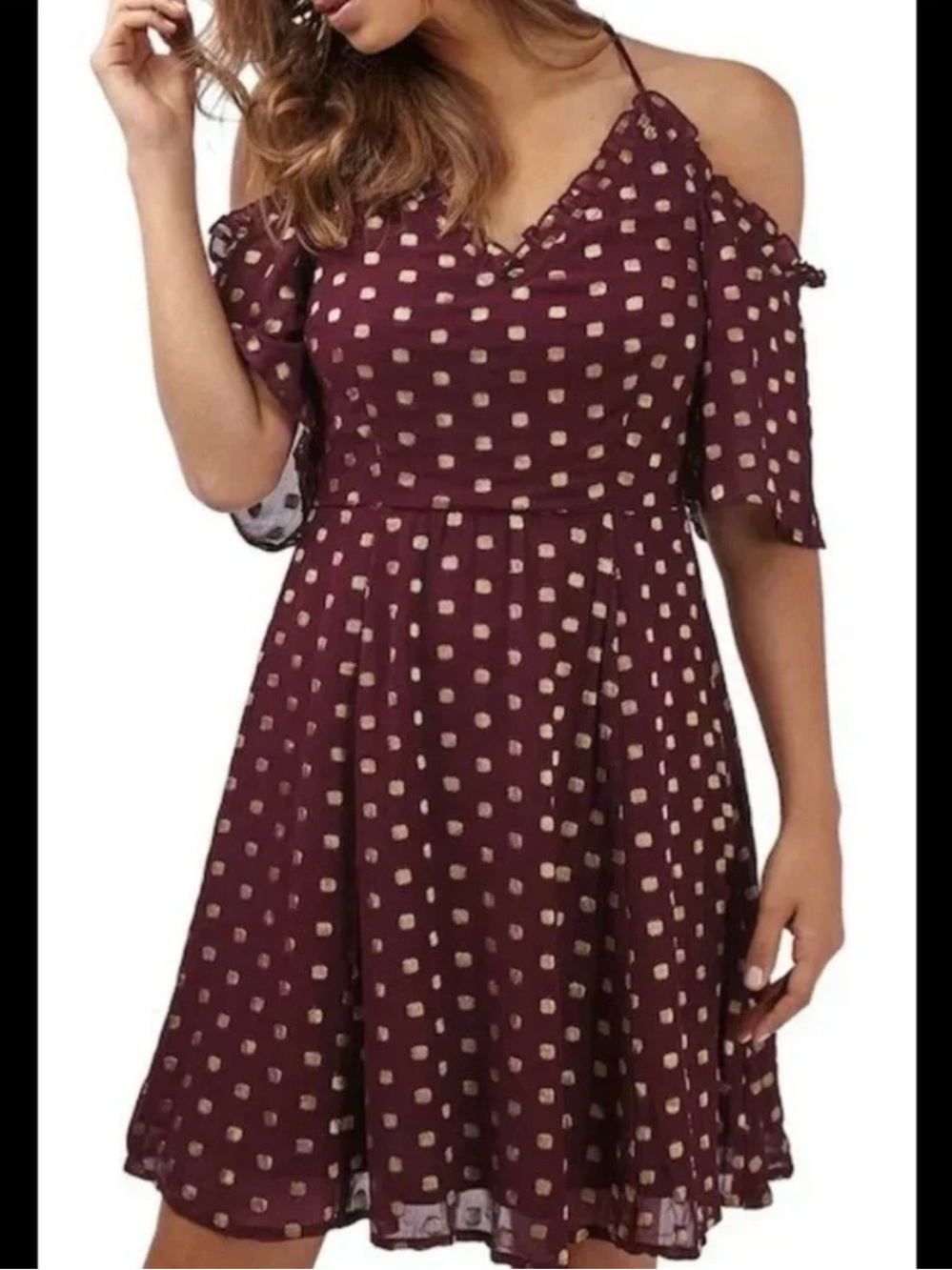 Topshop Burgundy Polka Dot Dress size 4